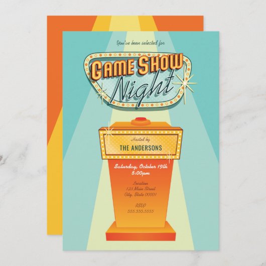 Game Show Night Party nodiging Kaart (Voorkant / Achterkant)