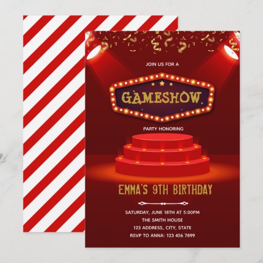 Game show red carpet party-uitnodiging kaart (Voorkant / Achterkant)