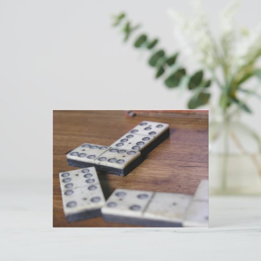 Game Table Domino Dominoes Wood Oud  spel Briefkaart (Staand voorkant)