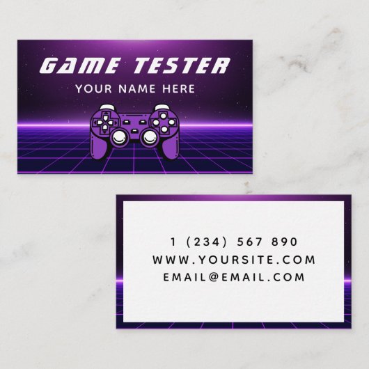 Game Tester Developer Gamer Futuristic Paarse Visitekaartje (Voorkant / Achterkant)