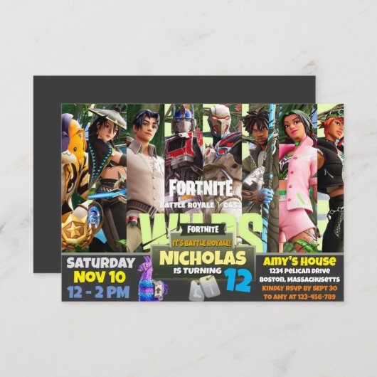 Game thema Uitnodiging (Voorkant / Achterkant)