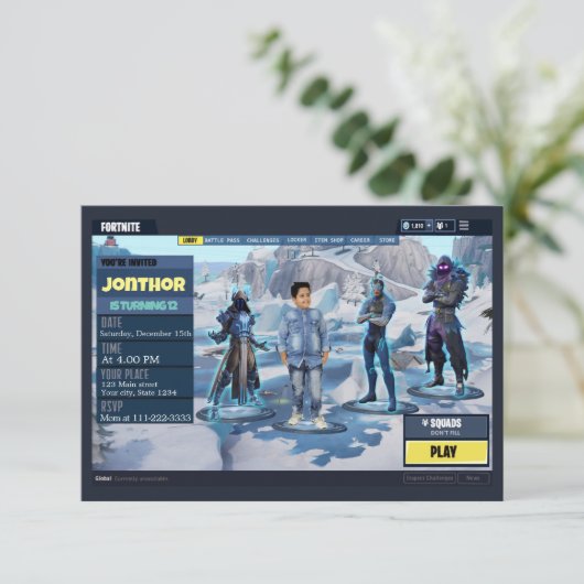 Game thema Uitnodiging (Staand voorkant)