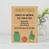 Game Time, Basketball 1st Birthday Kaart (Staand voorkant)