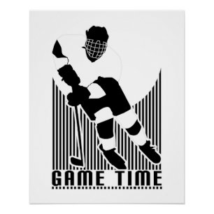 Game Time Hockey Speler Zwart Wit Actiesporten Perfect Poster