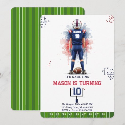 Game Time Watercolor Football Boy Birthday Kaart (Voorkant / Achterkant)