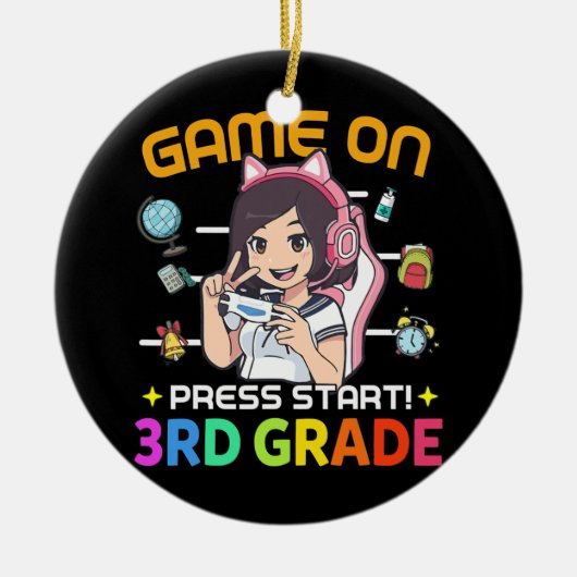 Game tot 3de graad terug naar schoolgamer keramisch ornament (Voorkant)