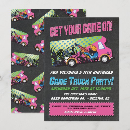 Game Truck Party-uitnodigingen Kaart (Voorkant / Achterkant)
