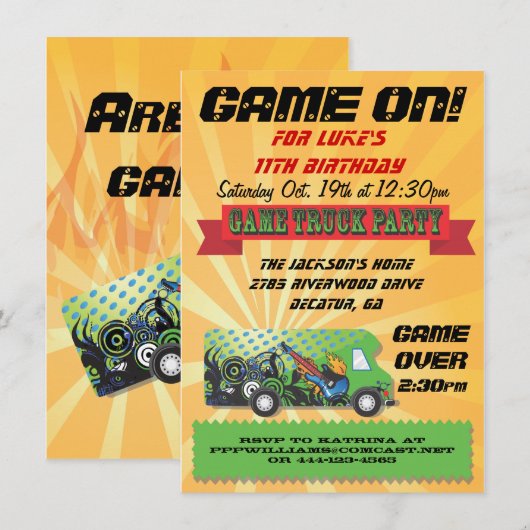 Game Truck Party-uitnodigingen Kaart (Voorkant / Achterkant)