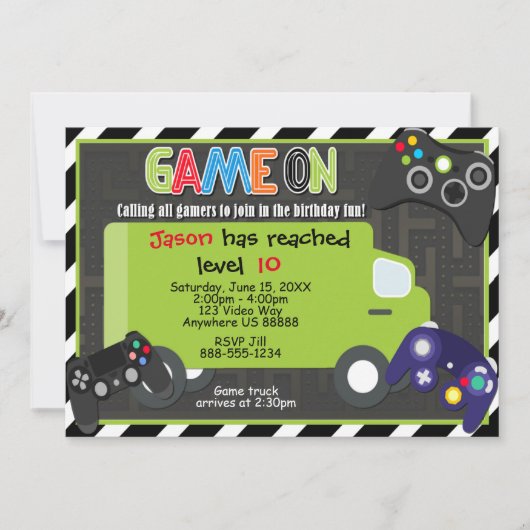 Game Truck Video Game Birthday Uitnodiging (Voorkant)