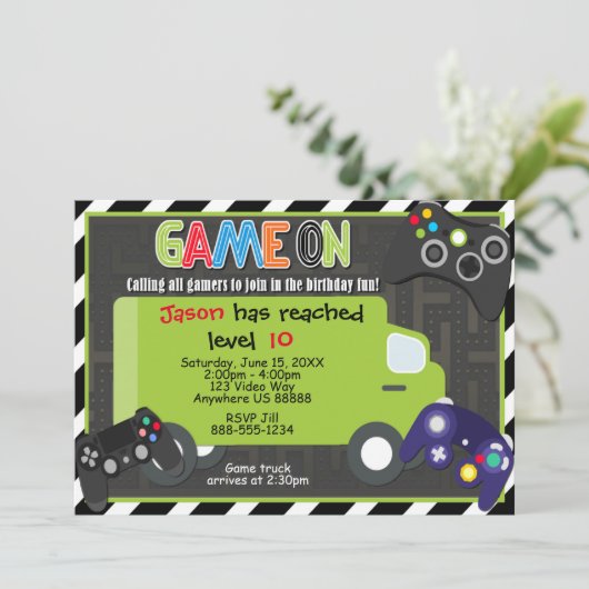 Game Truck Video Game Birthday Uitnodiging (Staand voorkant)