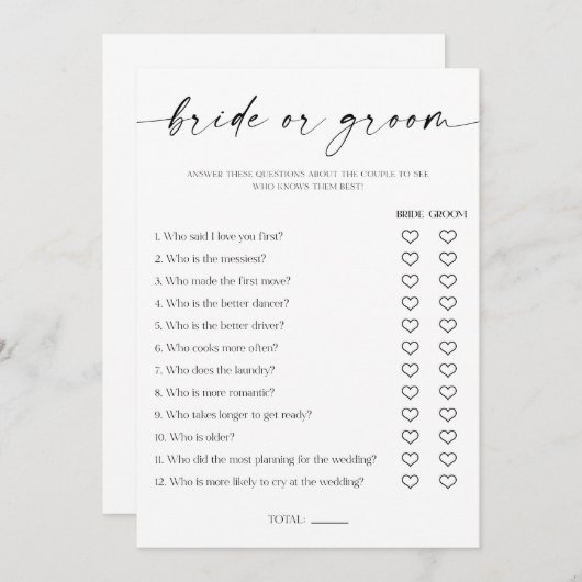 Game van Vrijgezellenfeest Programmakaart (Voorkant / Achterkant)