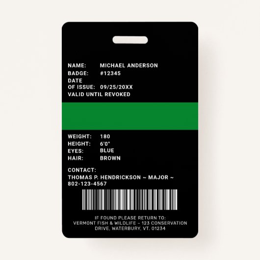 Game Warden Law Enforcement Officer Foto Logo ID Badge (Achterkant)