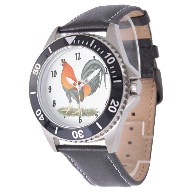 Gamecock Blauwe Rode Haantje Horloge (Gekanteld)