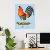 Gamecock Blauwe Rode Haantje Poster (Thuiskantoor)
