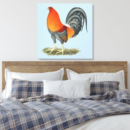 Gamecock Blue Red Rooster Canvas Afdruk (Insitu (Slaapkamer))