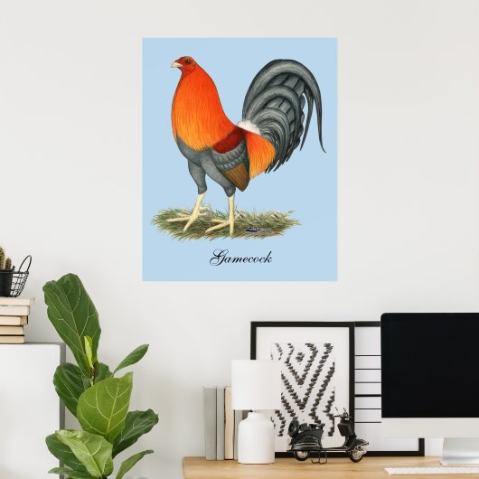 Gamecock Blue Red Rooster Poster (Thuiskantoor)