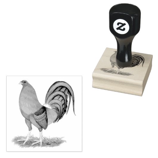 Gamecock Blue Red Rooster Rubberstempel (Gestempeld)