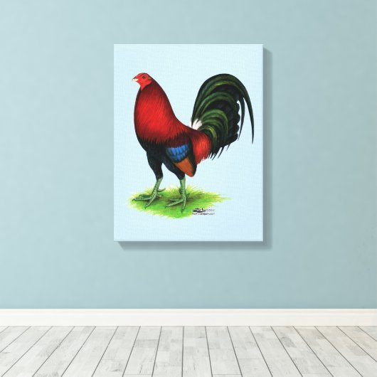 Gamecock: Donkerrood Canvas Afdruk (Insitu (Houten vloer))