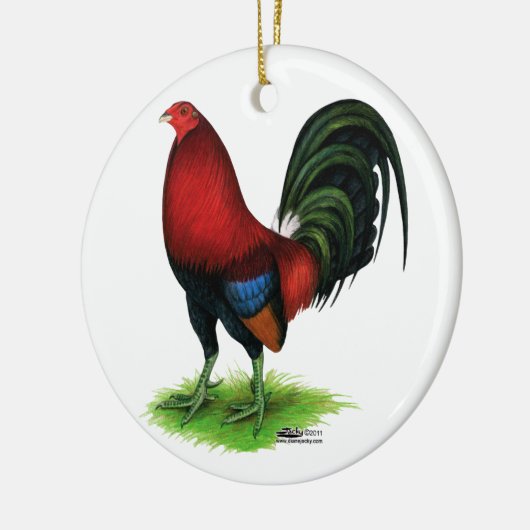 Gamecock: Donkerrood Keramisch Ornament (Links)