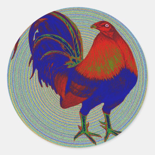 Gamecock: Impressionist Rooster Ronde Sticker (Voorkant)