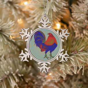 Gamecock: Impressionist Rooster Tin Sneeuwvlok Ornament