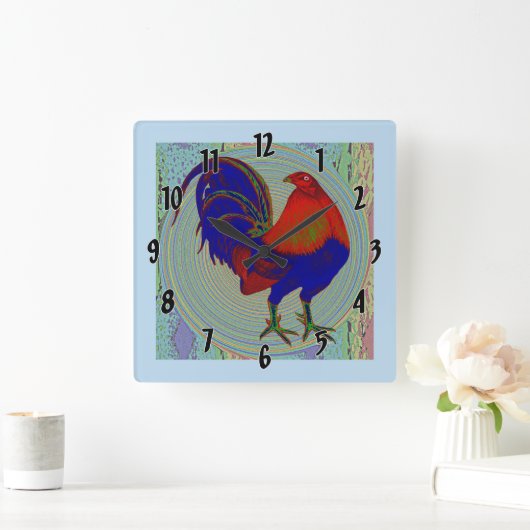 Gamecock:  Impressionist Rooster Vierkante Klok (Huis)