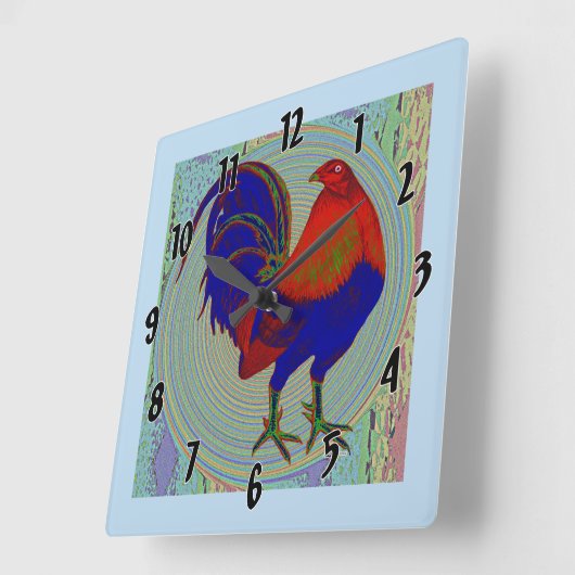 Gamecock:  Impressionist Rooster Vierkante Klok (Hoek)
