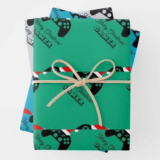 Gamecontroller voor gamer aangepast kerstcadeau inpakpapier vel (In situ)
