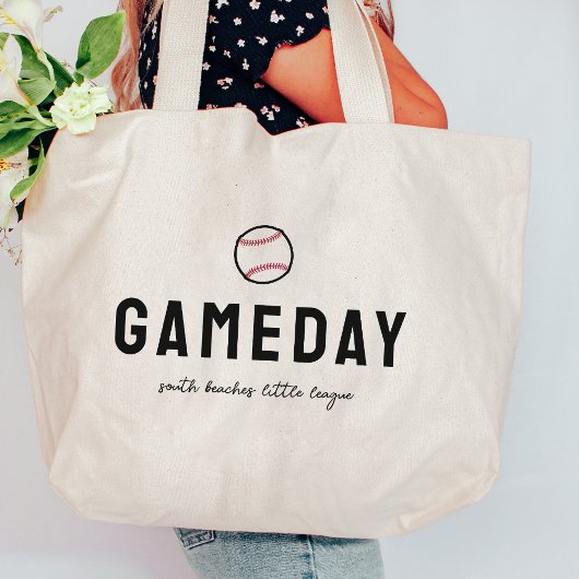"GameDay" aangepaste honkbal league naam Grote Tote Bag