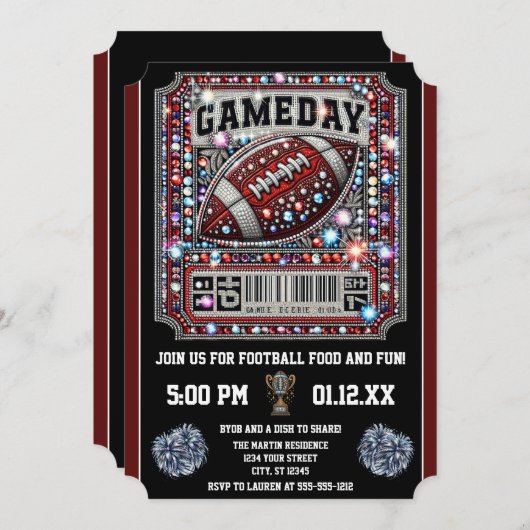 Gameday Bling Football Party Big Game Bowl Game Kaart (Voorkant / Achterkant)