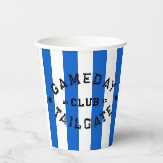Gameday Tailgate Club Blue Stripe Custom Party Papieren Bekers (Voorkant)