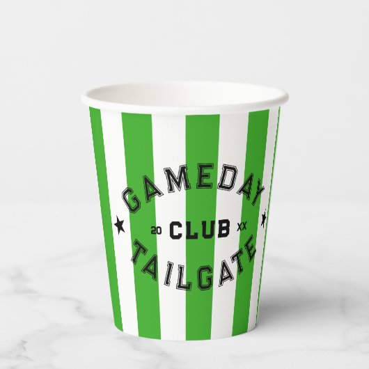 Gameday Tailgate Club Green Stripe Custom Party Papieren Bekers (Achterkant)