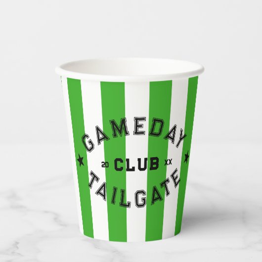 Gameday Tailgate Club Green Stripe Custom Party Papieren Bekers (Voorkant)