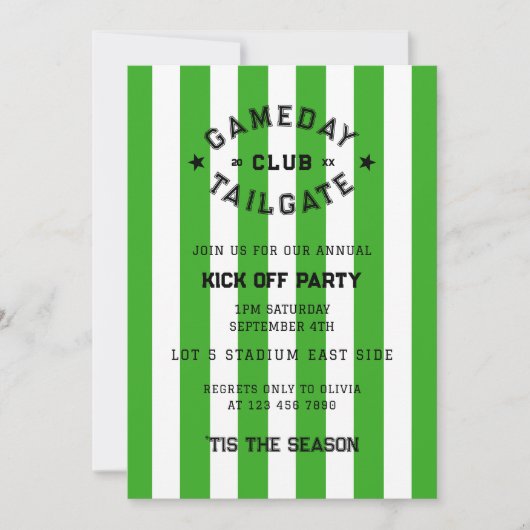 Gameday Tailgate Club start met Green Party Team Kaart (Voorkant)