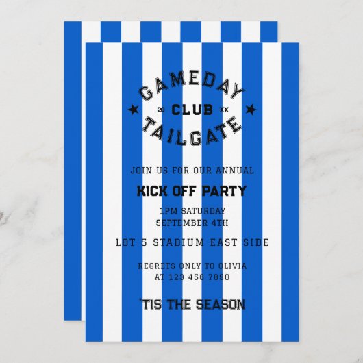 Gameday Tailgate Club start met Party Blue Team Kaart (Voorkant / Achterkant)