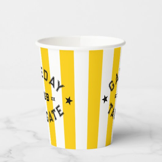 Gameday Tailgate Club Yellow Stripe Custom Party Papieren Bekers (Links)