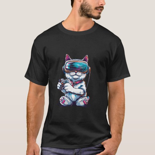 Gamedieren - Kat speelt consolevideogames T-shirt (Voorkant)