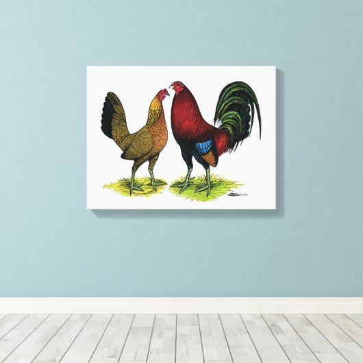 Gamefowl Pair Canvas Afdruk (Insitu (Houten vloer))
