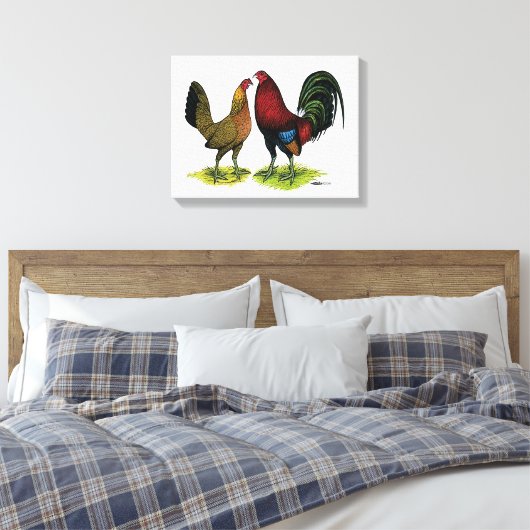 Gamefowl Pair Canvas Afdruk (Insitu (Slaapkamer))