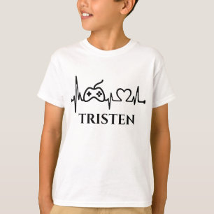 Gamen Gamer Hartslag Monogram Naam T-shirt