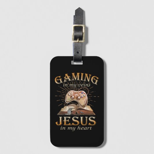Gamen in mijn aderen Jezus in mijn hart Bagagelabel (Voorkant (verticaal))