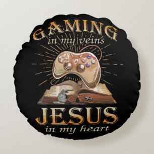 Gamen in mijn aderen Jezus in mijn hart Rond Kussen