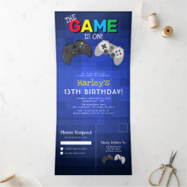 Gamen! | Videospel Verjaardag Drieluik Uitnodiging