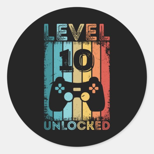 Gameniveau 10 ontgrendeld 10e verjaardag - Gift Ga Ronde Sticker (Voorkant)