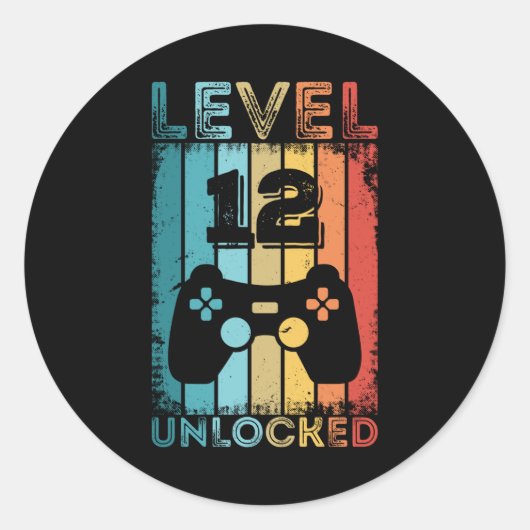 Gameniveau 12 ontgrendeld 12e verjaardag Gift Game Ronde Sticker (Voorkant)