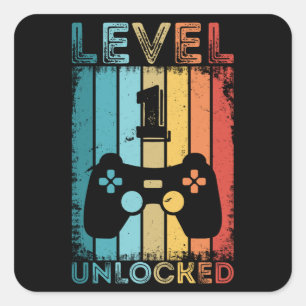 Gameniveau 1 ontgrendeld 1e verjaardag Gift Gamer Vierkante Sticker