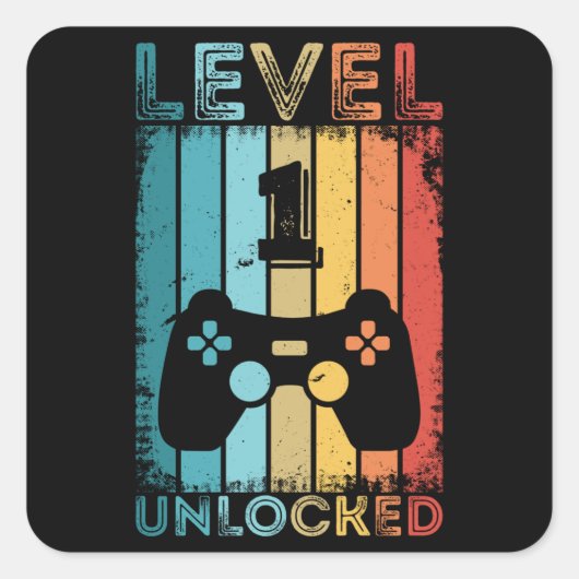 Gameniveau 1 ontgrendeld 1e verjaardag Gift Gamer Vierkante Sticker (Voorkant)