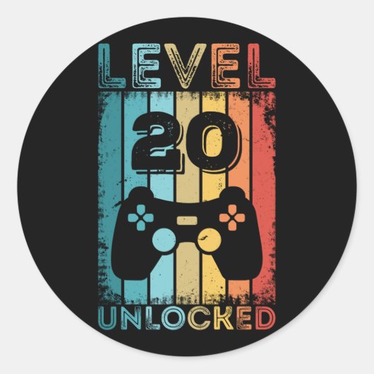 Gameniveau 20 ontgrendeld 20e verjaardag Gift Game Ronde Sticker (Voorkant)