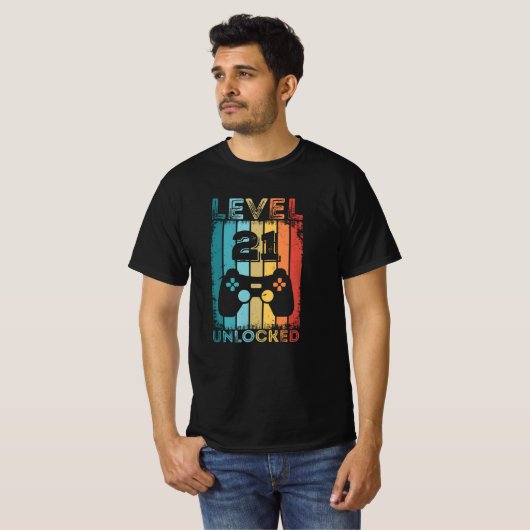 Gameniveau 21 21ste verjaardag ontgrendeld Gift Ga T-shirt (Voorkant volledig)