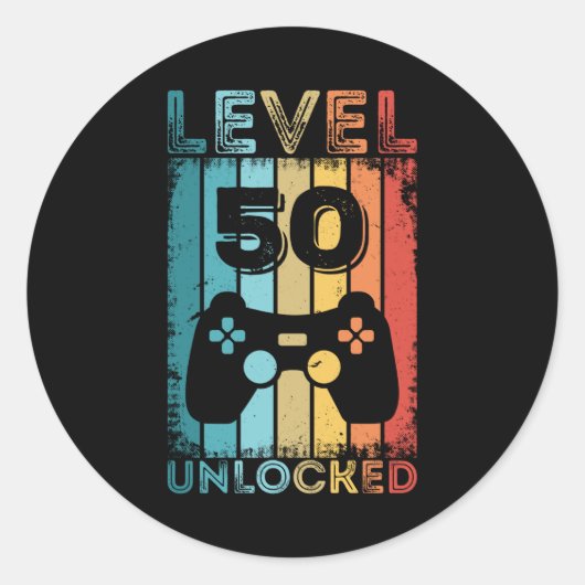 Gameniveau 50 ontgrendeld 50e verjaardag Gift Game Ronde Sticker (Voorkant)